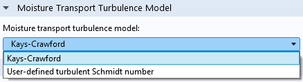 A cropped screenshot highlighting the Moisture Transport Turbulence Model options.