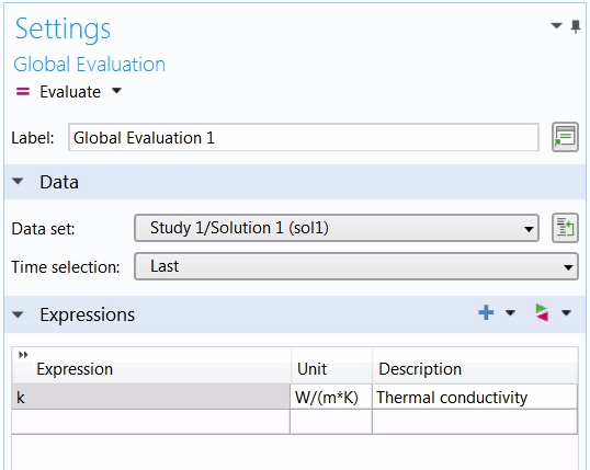 A screenshot of the Global Evaluation node Settings window.