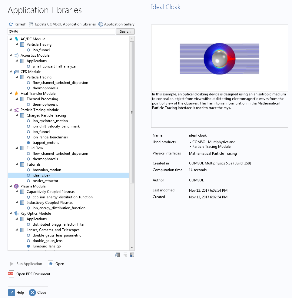 A screenshot of the Application Libraries after searching for models containing the Release from Grid feature.