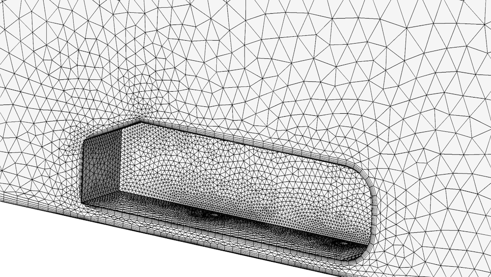 已划分网格的 Ahmed 类车体几何结构的特写。