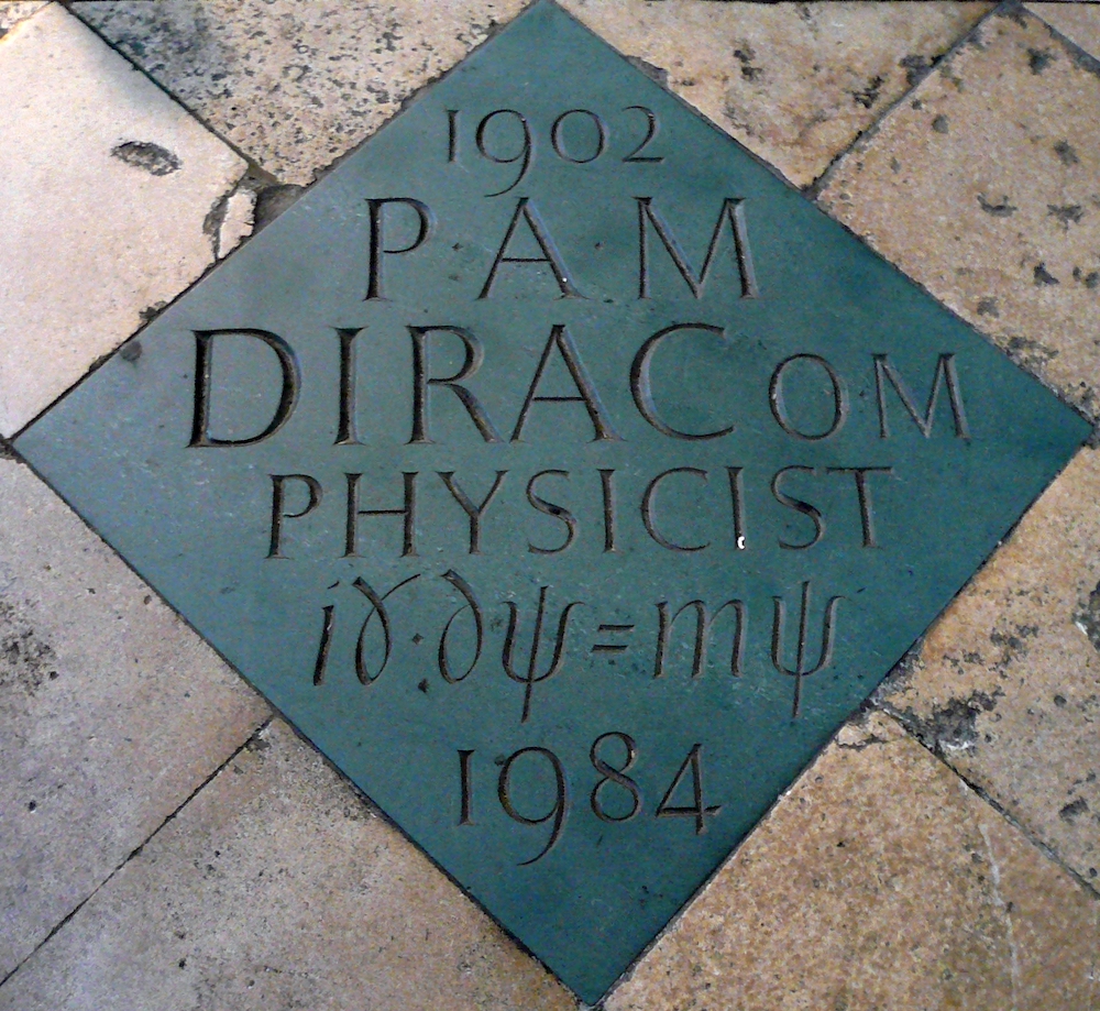 A photograph of a plaque in London honoring Paul Dirac.