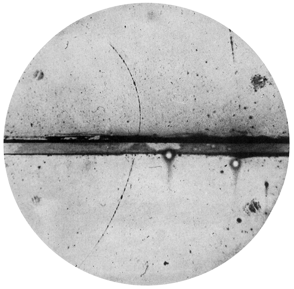 The first photograph of a positron.