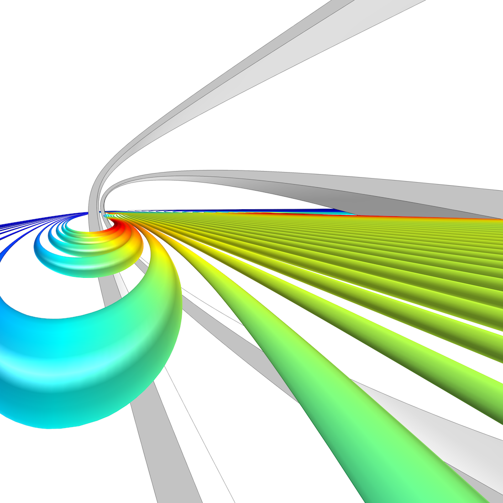 A Helmholtz coil model visualizing the magnetic field.