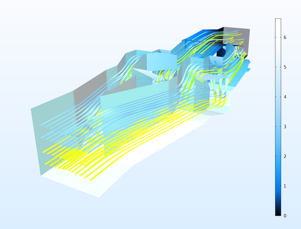 An image of a micromixer model that uses the Stokes equations.