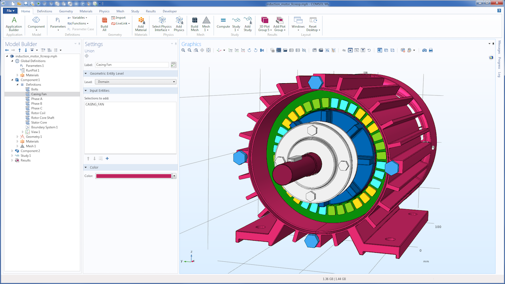 A complex 3D geometry with colored selections for easy navigation.