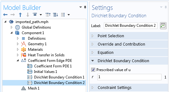 A screenshot of Dirichlet boundary condition settings used to model moving loads and constraints.