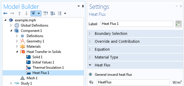 A screenshot of the boundary heat flux Settings window.