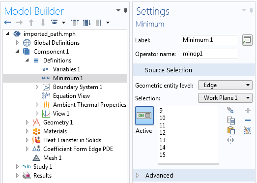 A screenshot of the Settings window for the minimum operator.