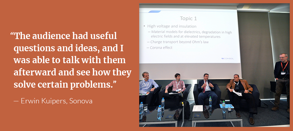 A quote from a COMSOL Conference panel discussion alongside a quote from an industry panelist.