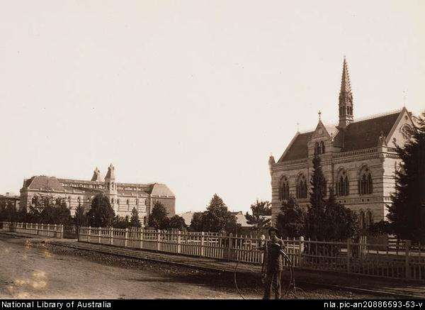 A photograph of the University of Adelaide circa 1882, when Horace Lamb taught there.