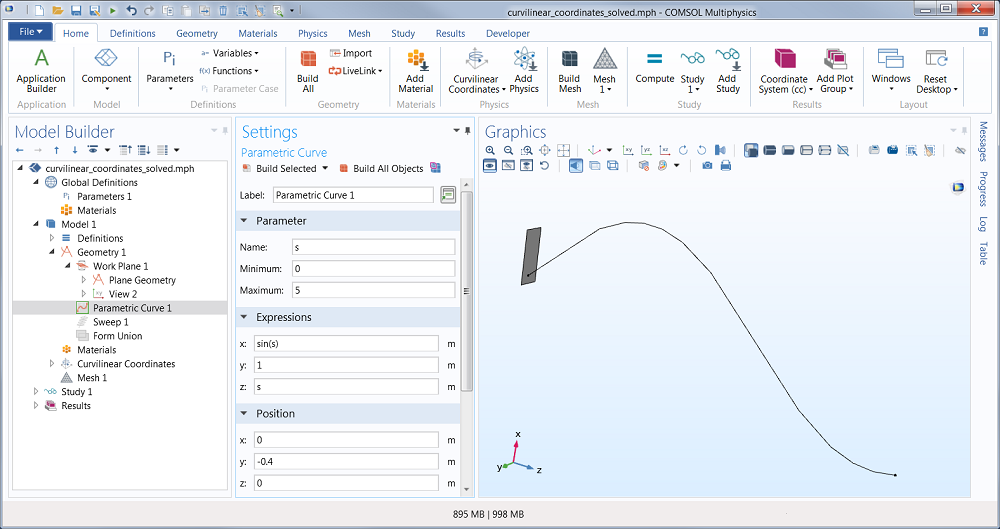 A screenshot of the Graphics window showing a parametric curve.