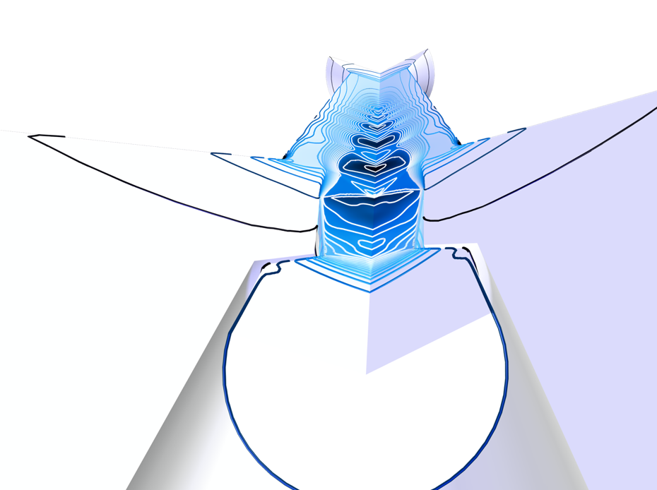 A model of a supersonic ejector. Its inlet is shown in the foreground and the outlet is shown in the background.