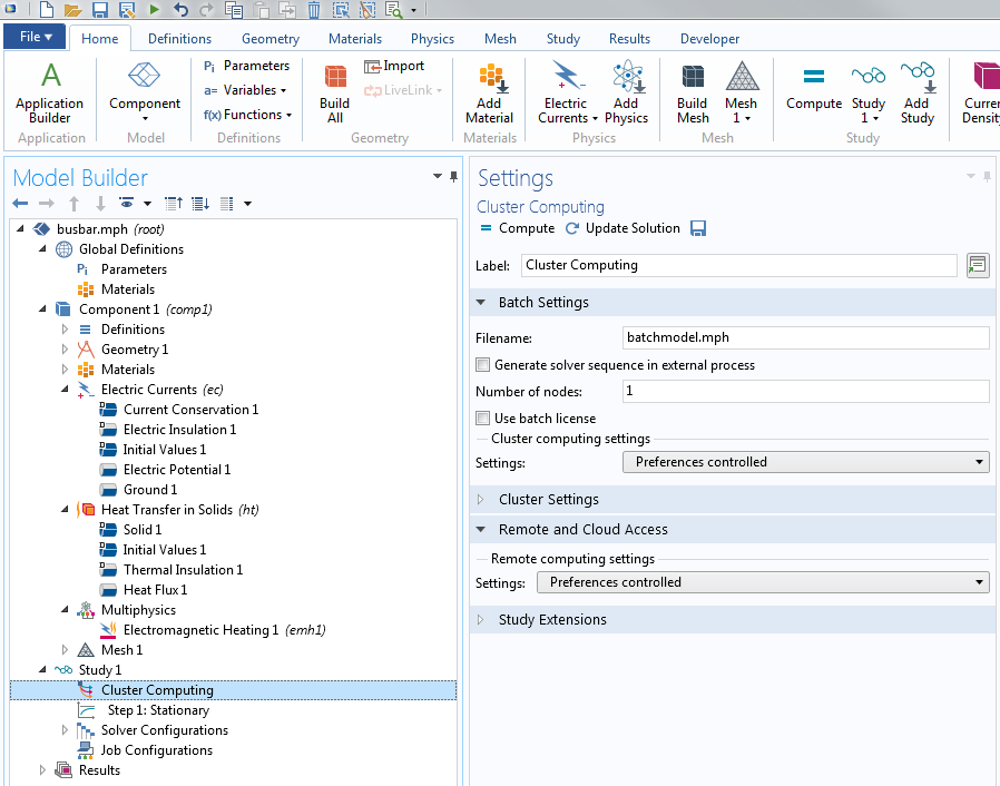 A screenshot of a Settings window showing the Cluster Computing node.