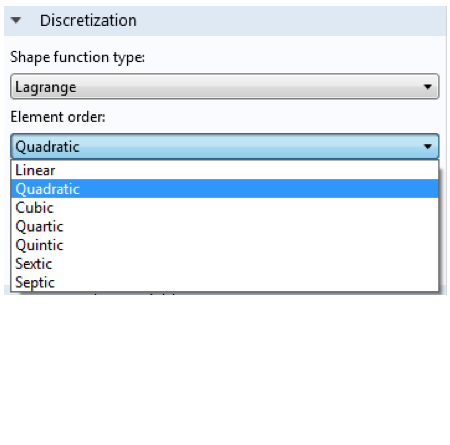 Screenshot of the discretization settings in the Model Builder.