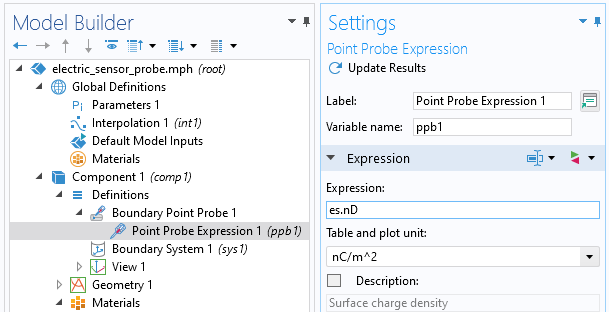 A close-up of the Settings window for the Point Probe Expression.