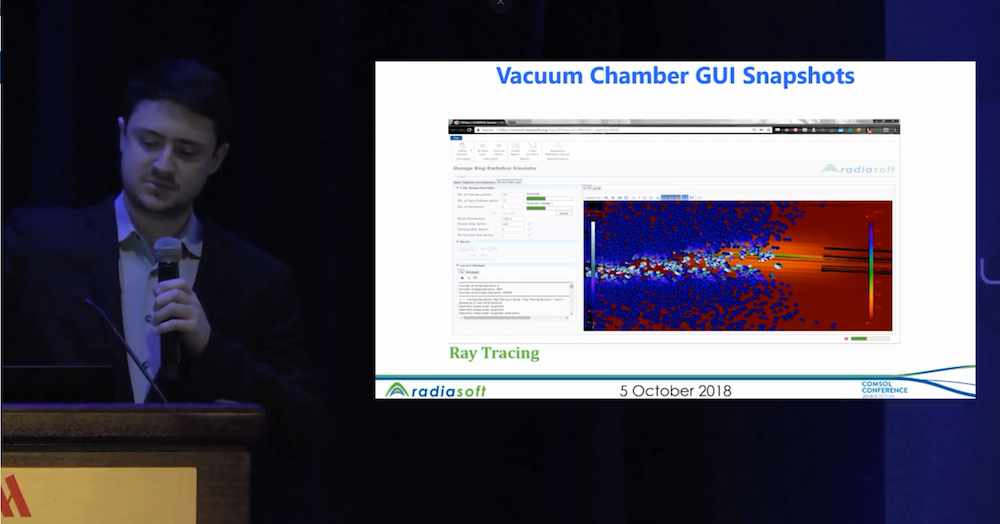 Ein Foto von Nicholas Goldring bei seinem Vortrag auf der COMSOL Conference 2018 Boston.