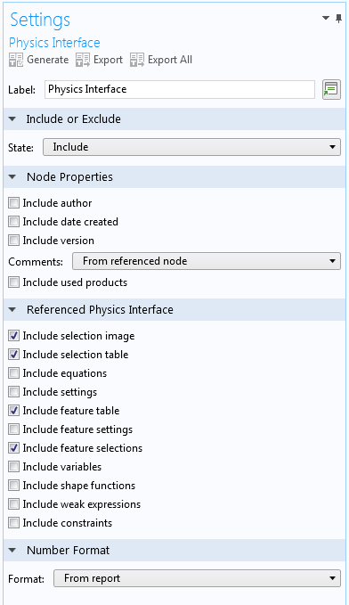 A screenshot of the physics interface settings.