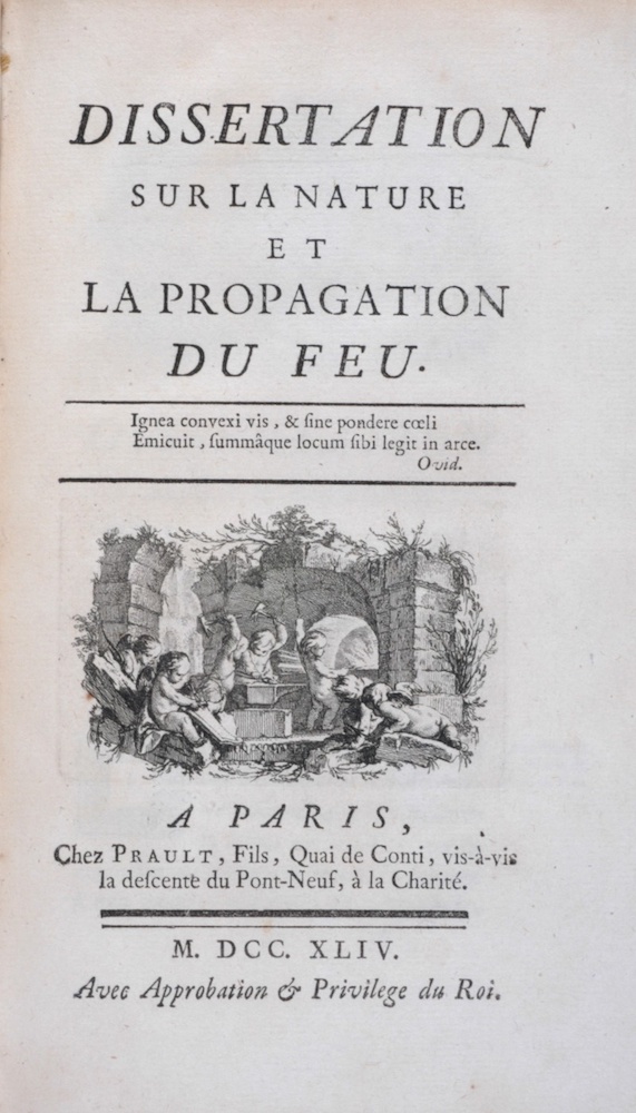 An image of the title page of one of Émilie du Châtelet's scientific essays.