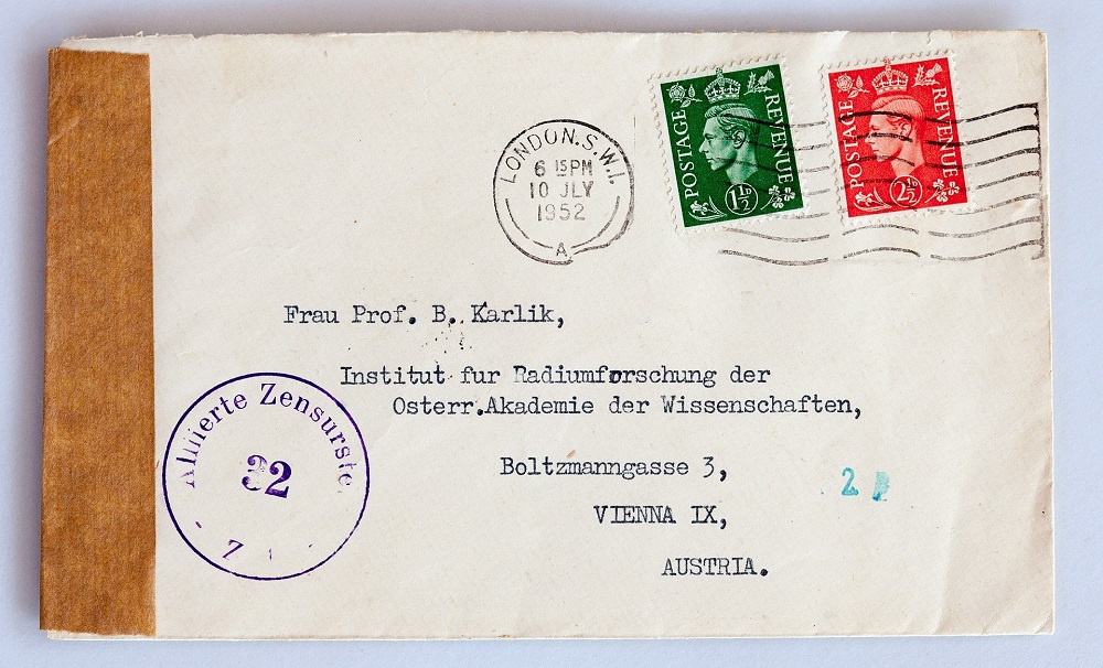 A photograph of a letter addressed to Berta Karlik.