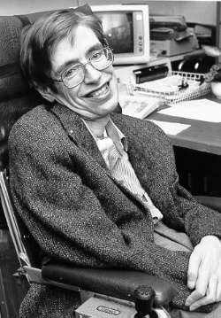 A photograph of Stephen Hawking in the 1980s.