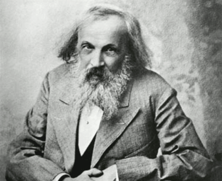 A portrait of Dmitri Mendeleev.