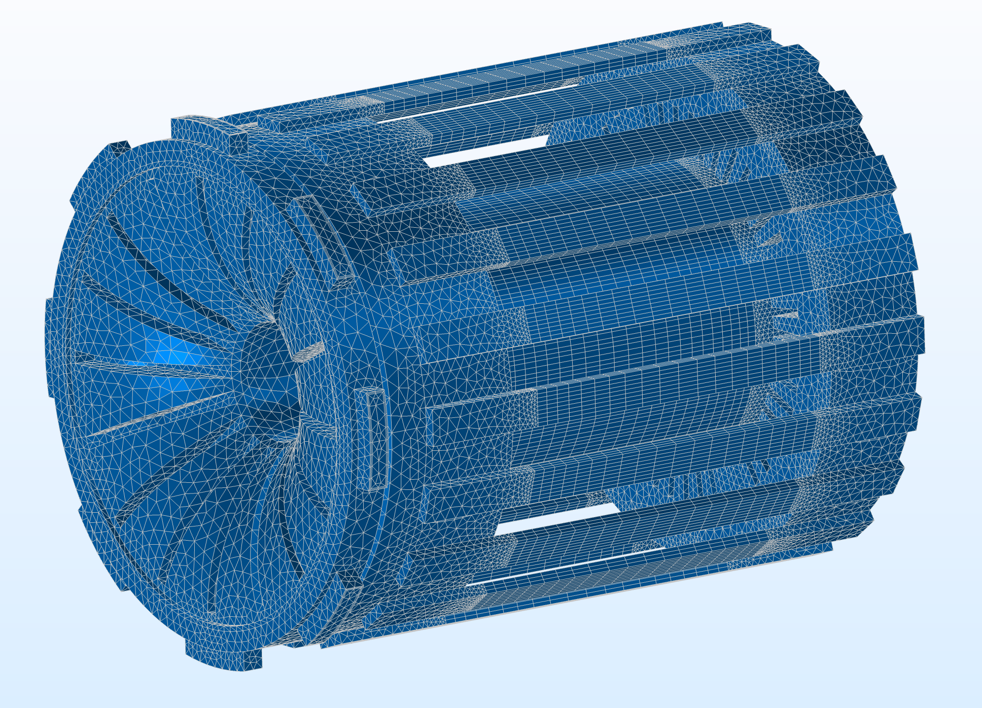 An image showing a fluid flow simulation in an electric motor.