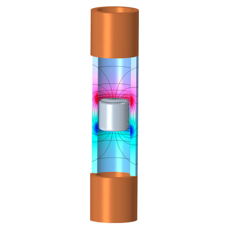 A 3D simulation of a Lenz's law apparatus.