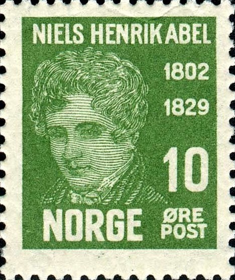 A photograph of a stamp commemorating Niels Henrik Abel.