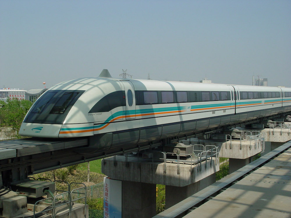 A photo of the magnetic levitation train in Shanghai.