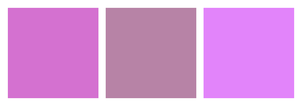 An image showing the three different shades of mauve from left to right: deep mauve, opera mauve, and rich mauve.