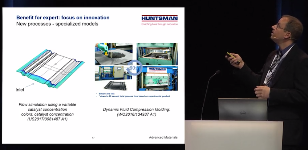 Florian Klunker 在 COMSOL 用户年会 2018 发表主题演讲的照片。