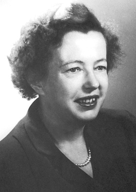 A black-and-white photograph of Maria Goeppert Mayer.