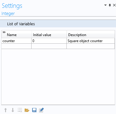 A screenshot of the Settings window for the integer variable counter.
