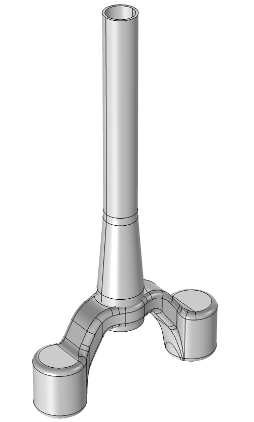 An image of the geometry for the steerer tube and crown of a mountain bike fork.