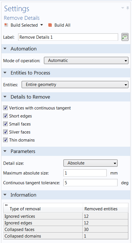A screenshot of the settings for the Remove Details operation.