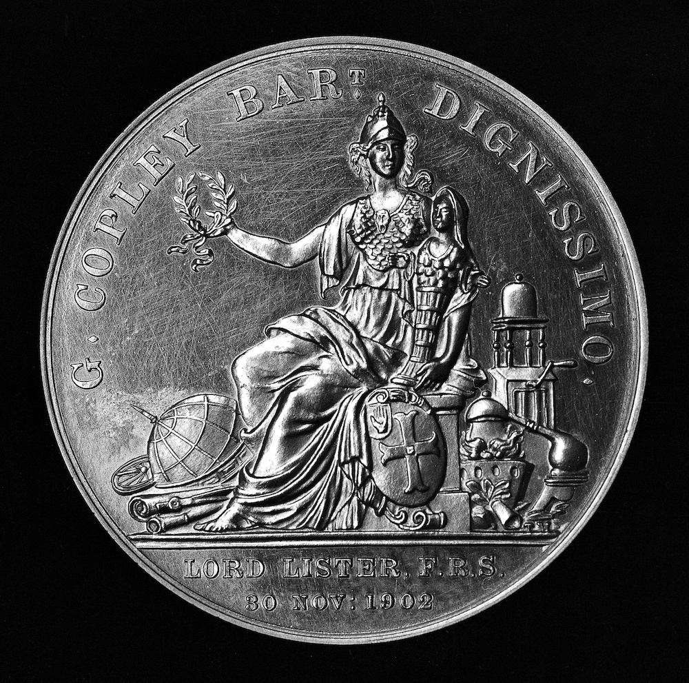 A photograph of a Copley Medal from 1902.