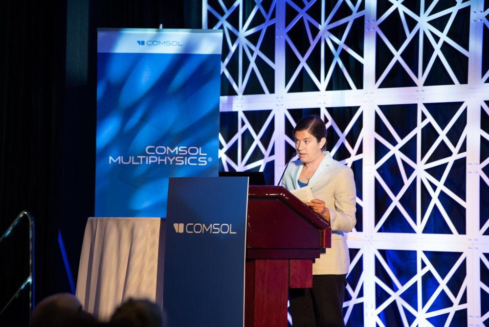 Karen Thomas-Alyea of Lockheed Martin gives a keynote talk on battery modeling.
