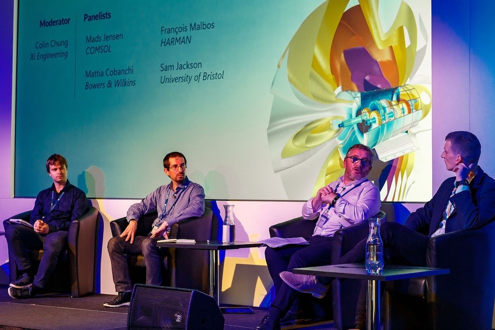 A photograph of a panel discussion at the COMSOL Conference 2019 Cambridge.