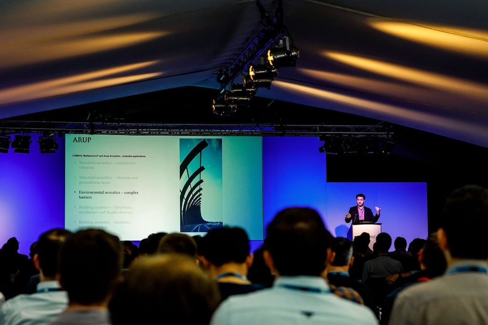 A photograph of one of the keynote talks from the COMSOL Conference 2019 Cambridge.