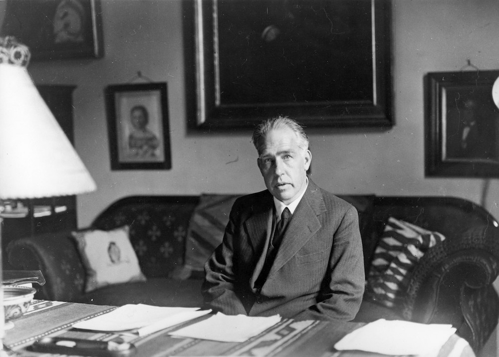 A photograph of physicist Niels Bohr.