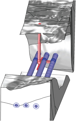 A graphic of the local model with the excavation-disturbed zone highlighted.