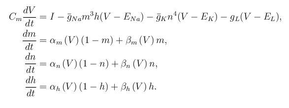 A picture of the complete set of the Hodgkin–Huxley model equations.