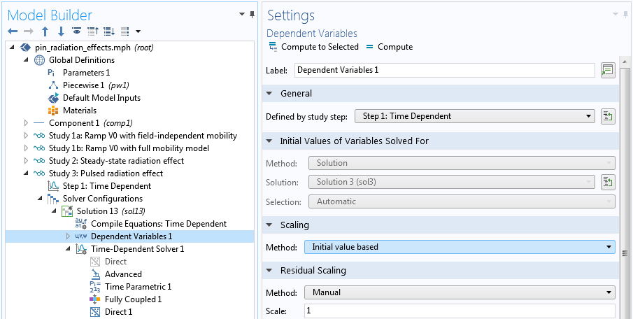 A screenshot of the dependent variable settings with Initial value based selected.