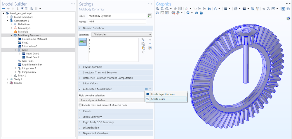 A screenshot of the Forces and Moments on Bevel Gears model.