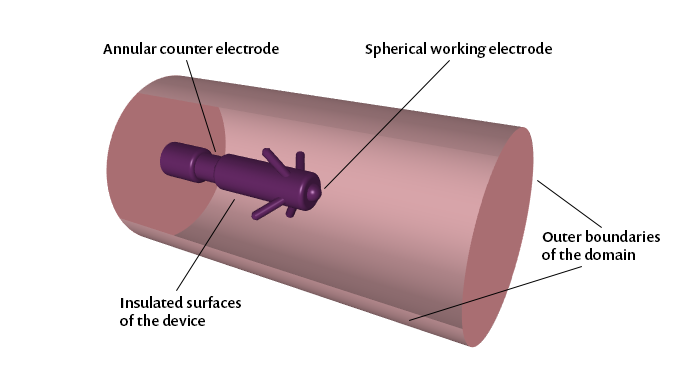 An image of the domain and boundaries of a pacemaker electrode model.