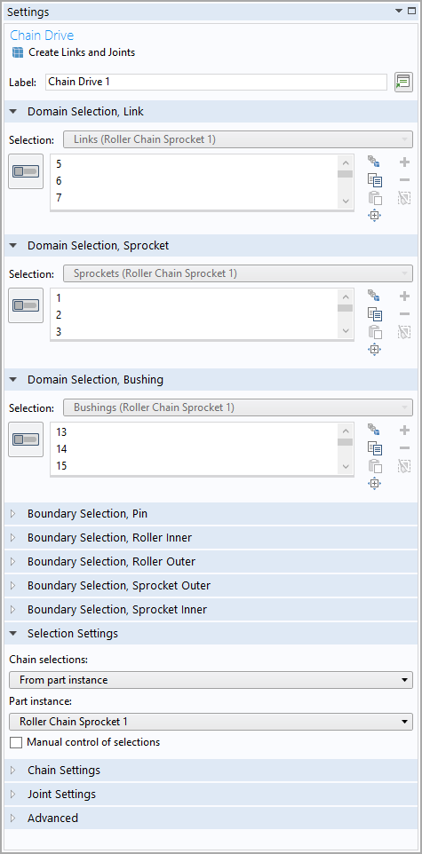 A screenshot of the domain selection inputs available in the Chain Drive node.