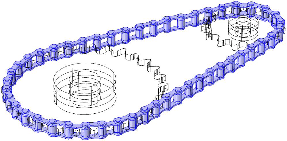 An image showing all of the link plates selected in a model when creating Rigid Domain nodes.