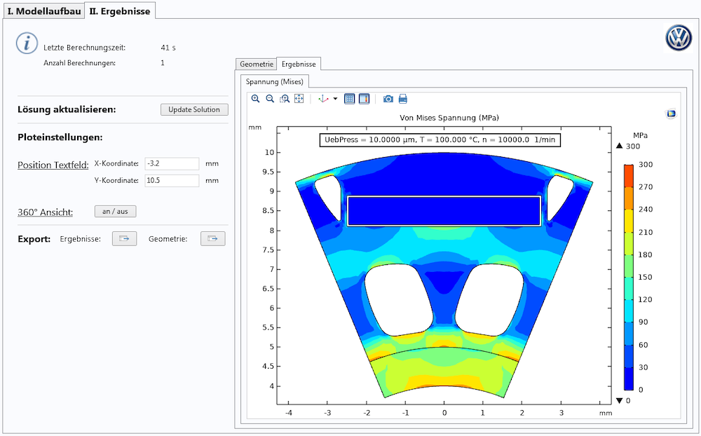 A screenshot of a simulation application built to study stress in rotors for electric vehicle drives.