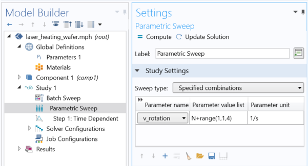 A screenshot of the settings for performing a nested batch sweep in COMSOL Multiphysics.