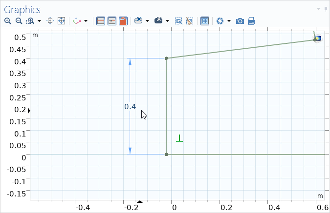 A simple geometry after applying a Distance dimension to an edge.